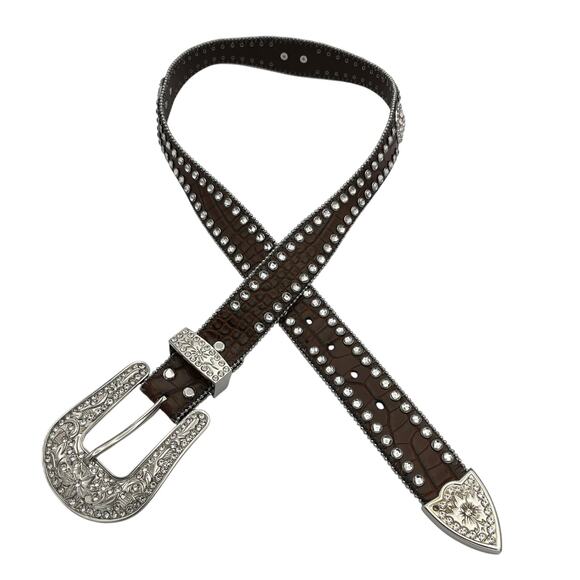 Blazin' Roxx Women's Brown Western Belt Silver Accents Studded Size M - Picture 1 of 6